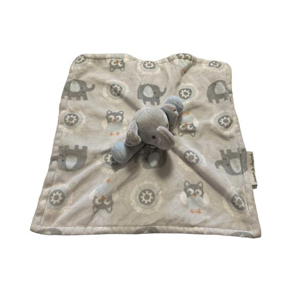 Blankets and Beyond Elephant Owl Grey Blue Plush Baby Lovey Security Blanket - Picture 1 of 9